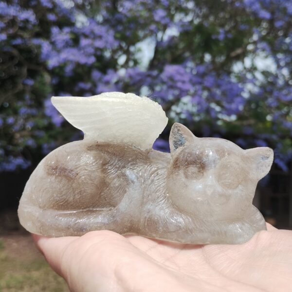 Custom Resin Pet Cat Memorial Statue Ashes Fur Keepsake – Sleeping Cat With Angel Wings