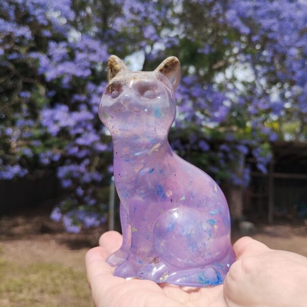 Custom Resin Pet Cat Memorial Statue Ashes Fur Keepsake - Sitting Tall Smooth Cat