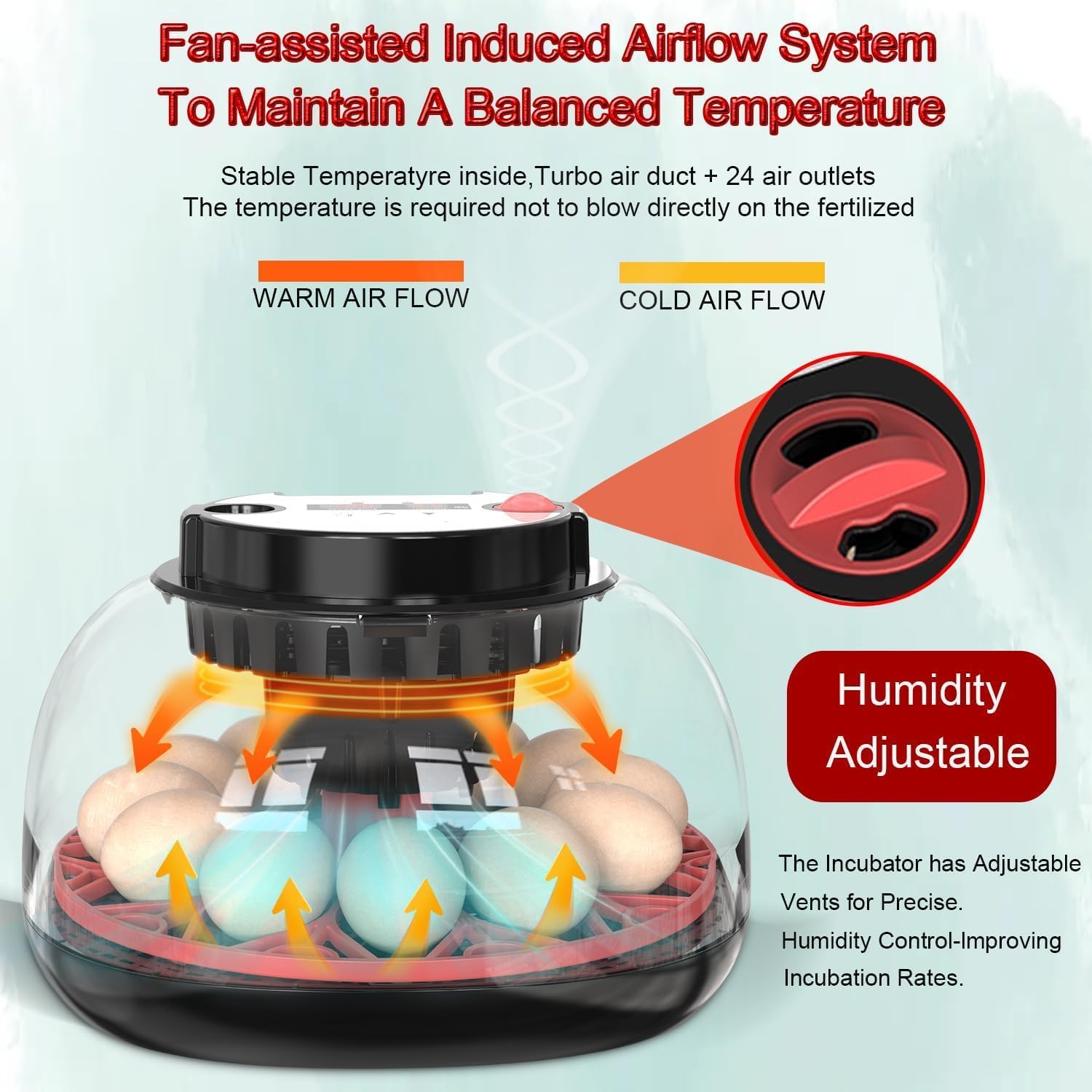 Automatic 12 Egg Incubator - Auto Water System, Humidity Control & Egg Candler - Image 6