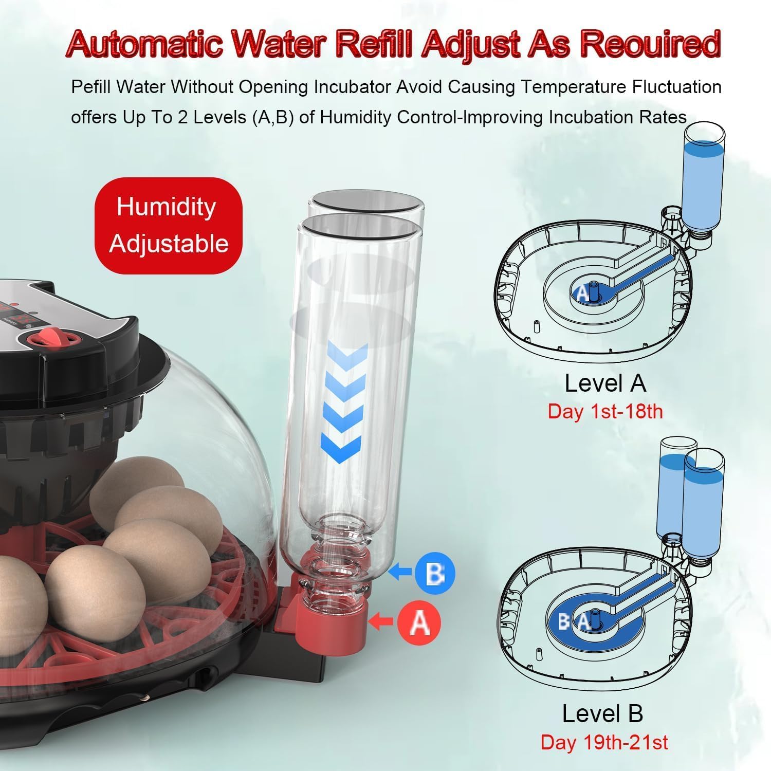 Automatic 12 Egg Incubator - Auto Water System, Humidity Control & Egg Candler - Image 7