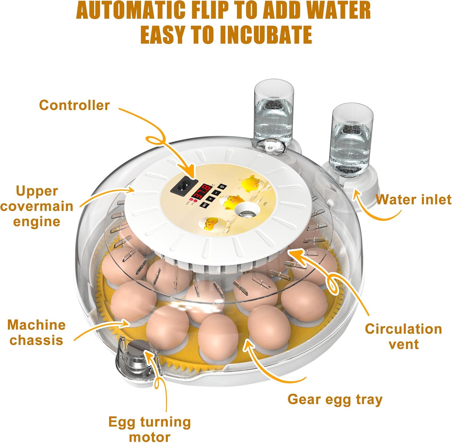 Automatic 18 Egg Incubator - Auto Water System, Humidity Control & Egg Candler - Image 2