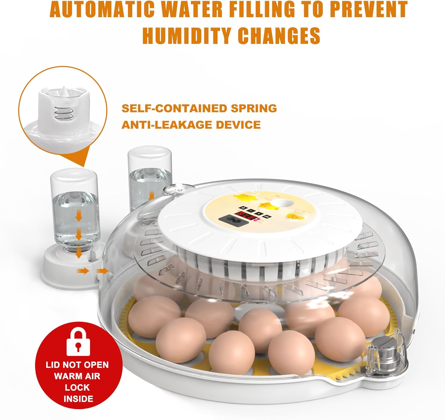 Automatic 18 Egg Incubator - Auto Water System, Humidity Control & Egg Candler - Image 4
