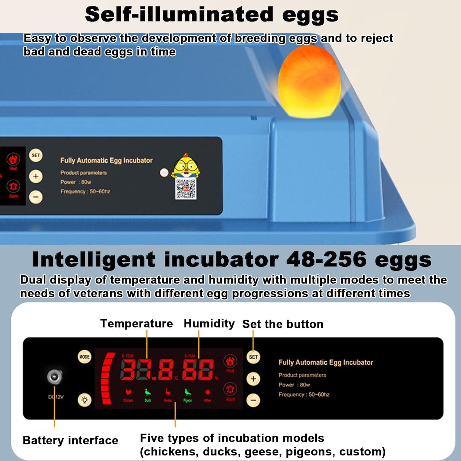 Automatic 128 Egg Incubator - Auto Water System, Humidity Control & Egg Candler - Image 3