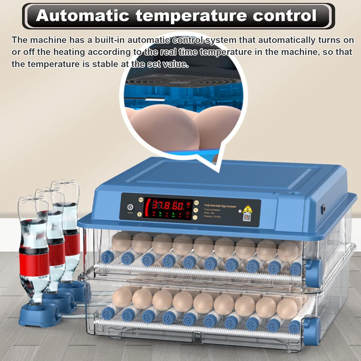 Automatic 128 Egg Incubator - Auto Water System, Humidity Control & Egg Candler - Image 6