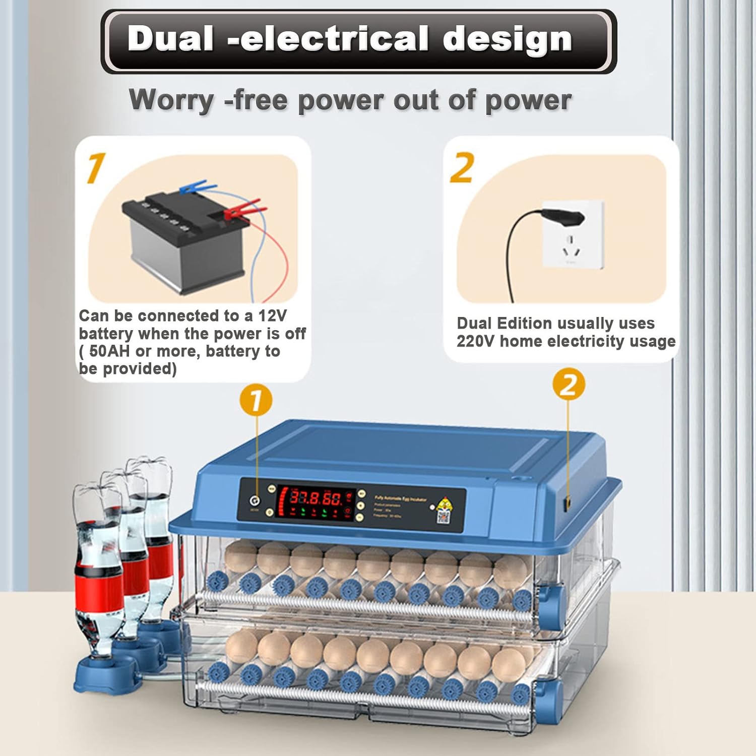 Automatic 128 Egg Incubator - Auto Water System, Humidity Control & Egg Candler - Image 8